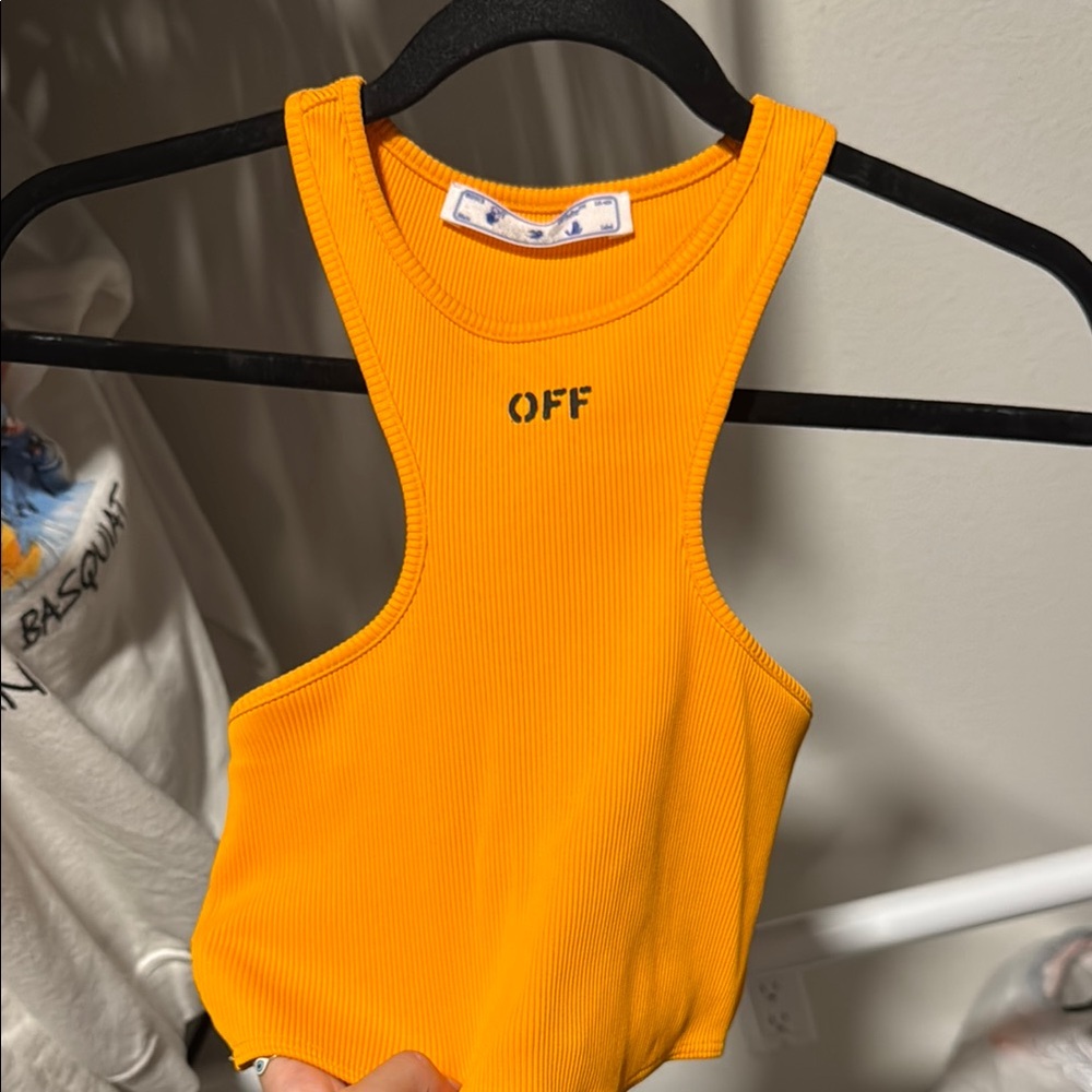 Off-White Orange Crop Tank Top with Cut Out